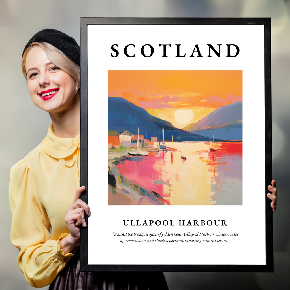 Person holding a poster of Ullapool Harbour