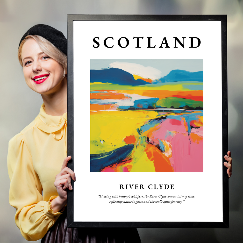 Person holding a poster of River Clyde