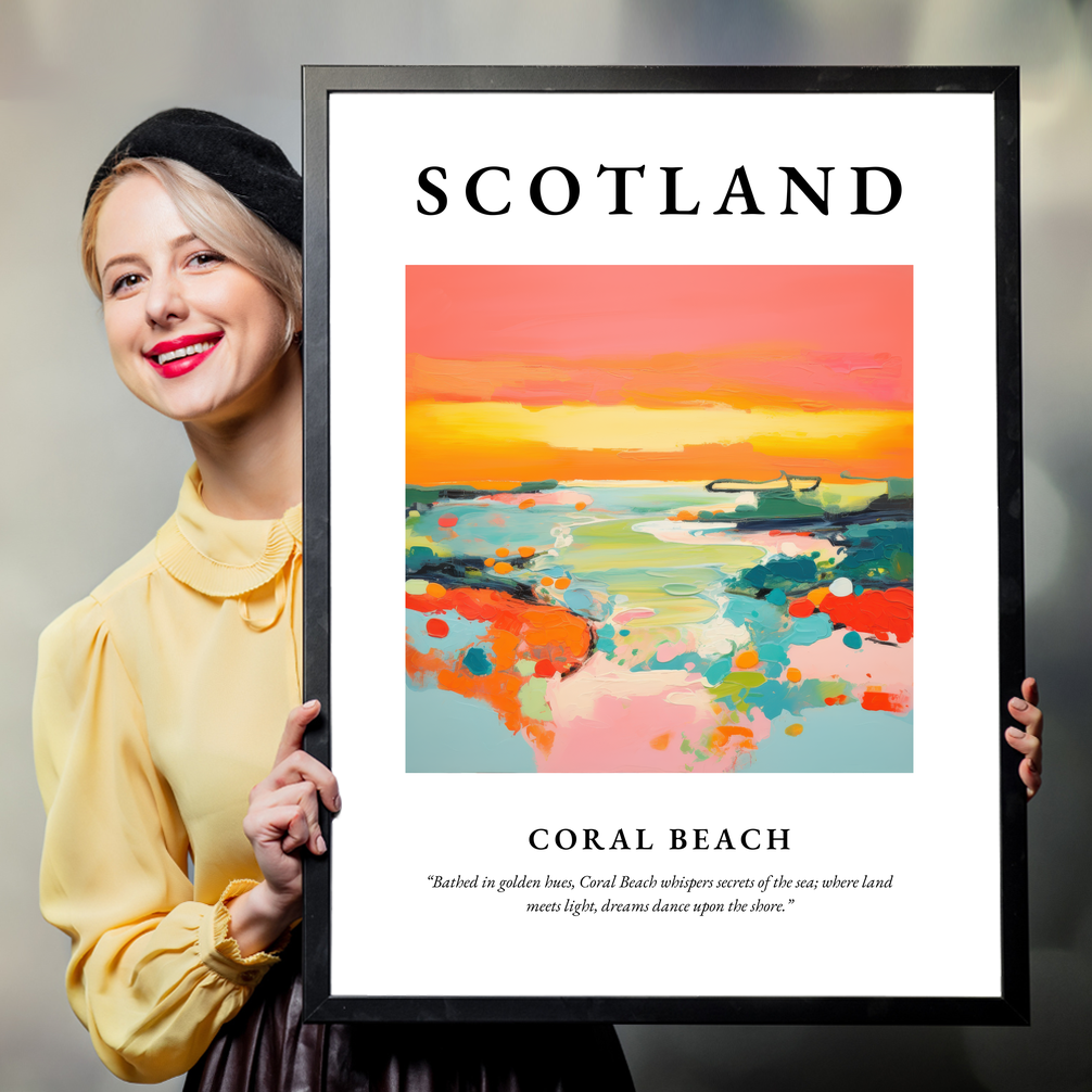 Person holding a poster of Coral Beach