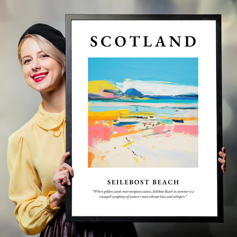 Person holding a poster of Seilebost Beach