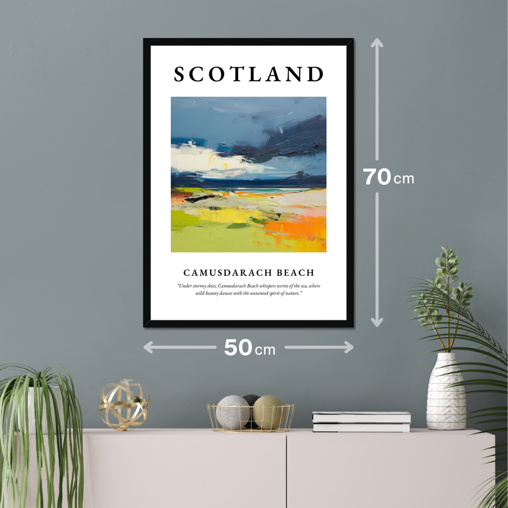 Poster of Camusdarach Beach hanging on a wall