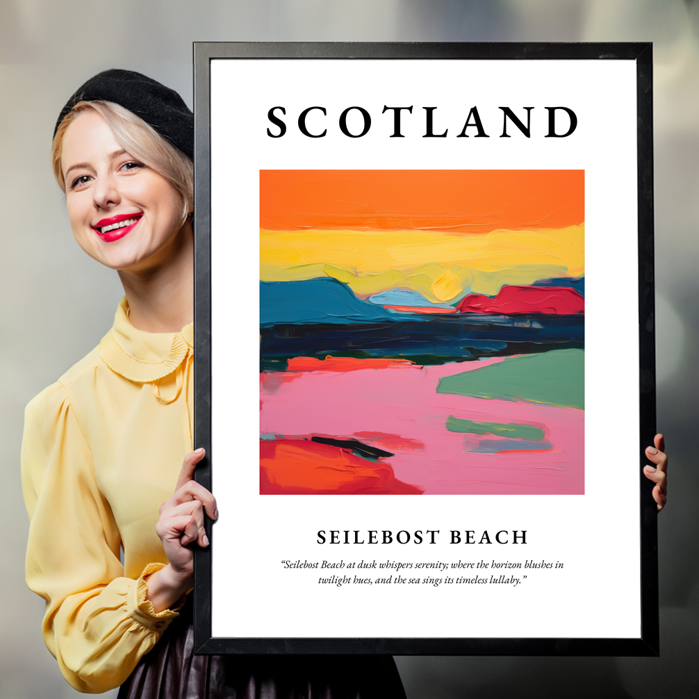 Person holding a poster of Seilebost Beach