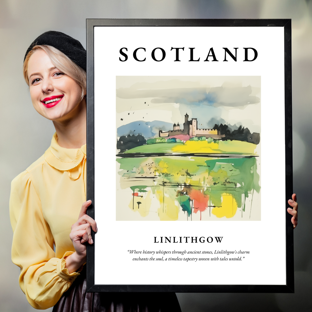 Person holding a poster of Linlithgow