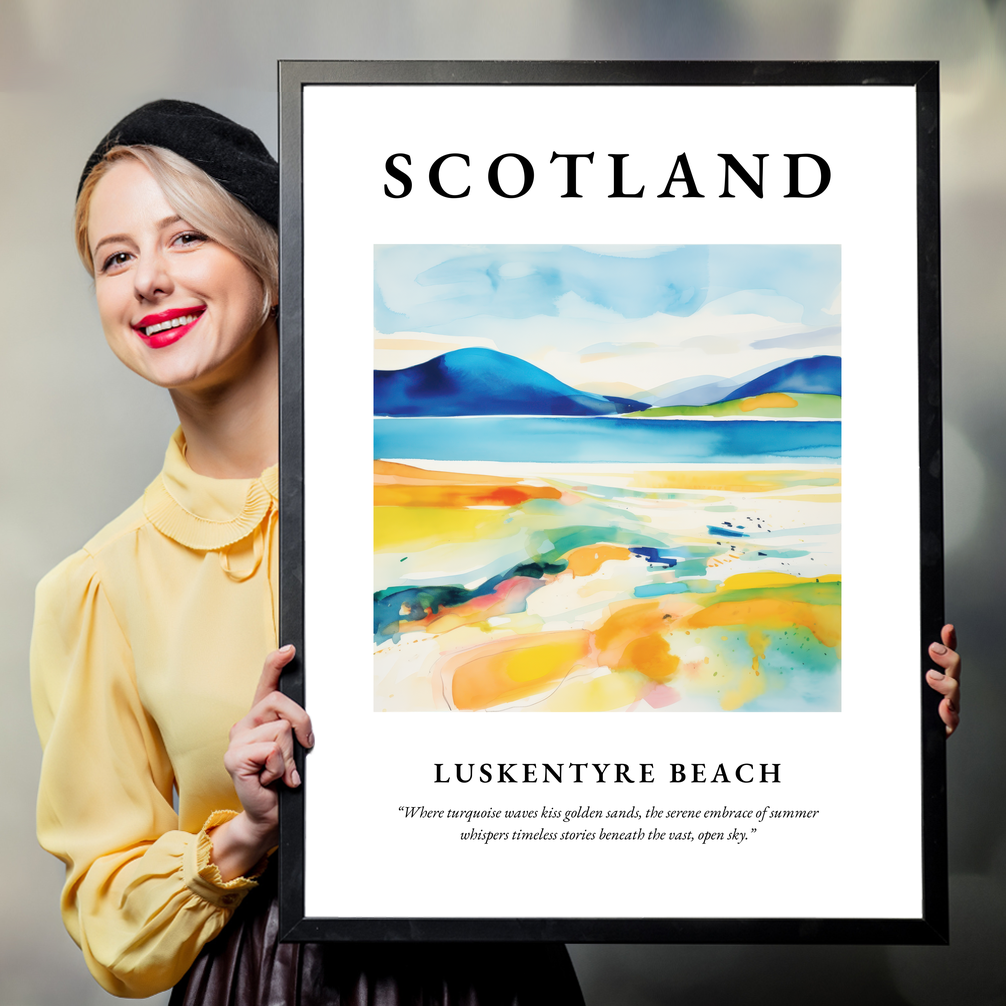 Person holding a poster of Luskentyre Beach