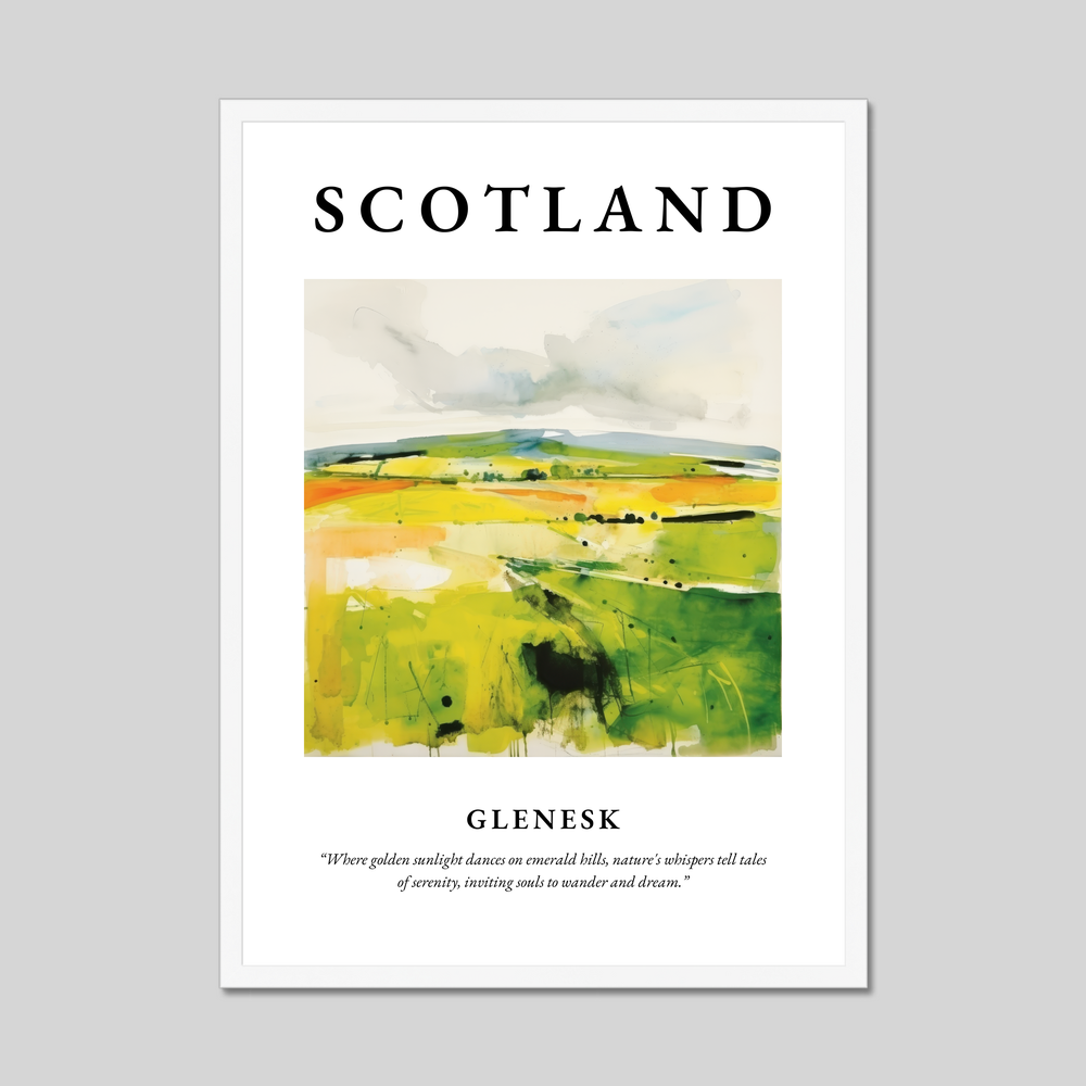 Poster in a white frame with the word Scotland