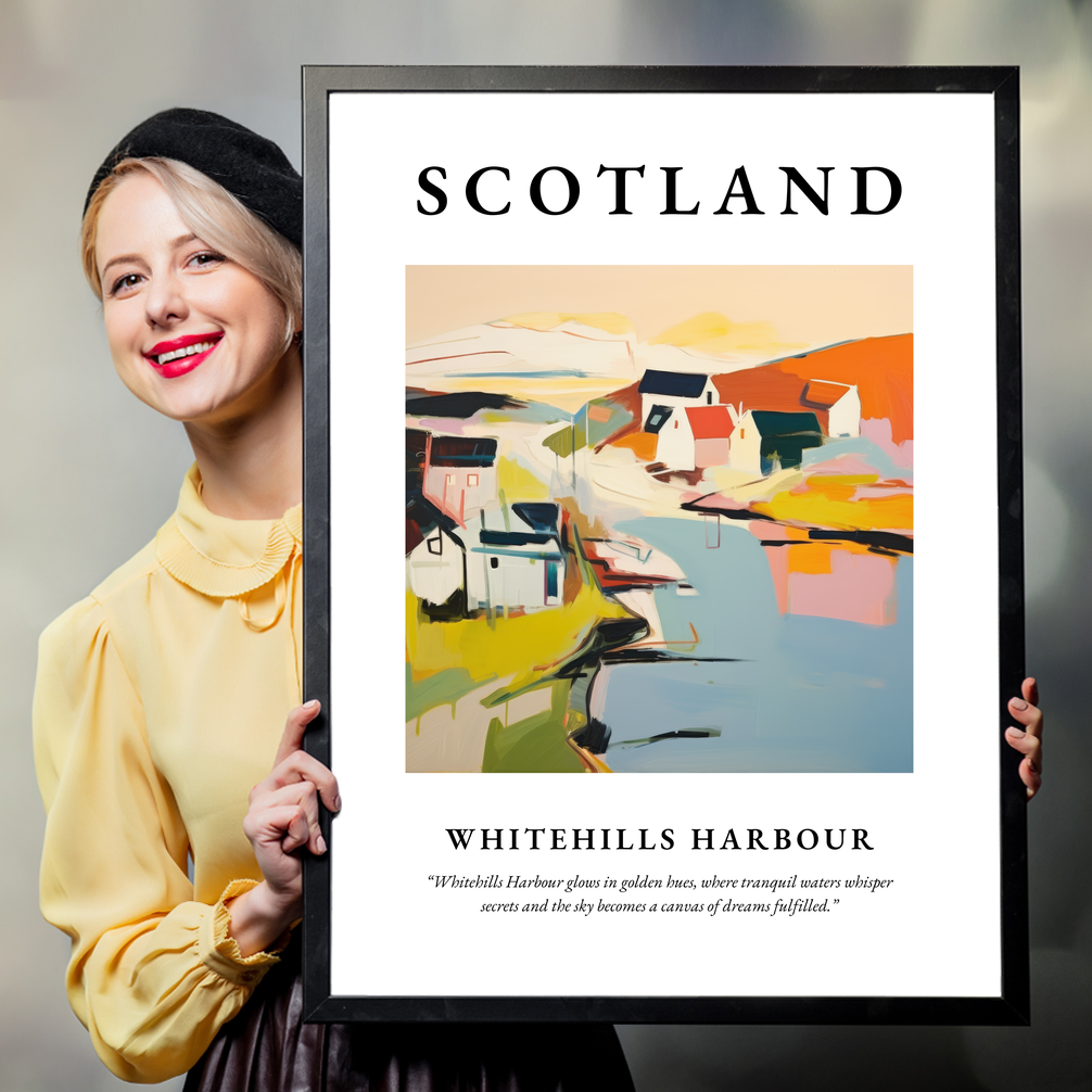 Person holding a poster of Whitehills Harbour