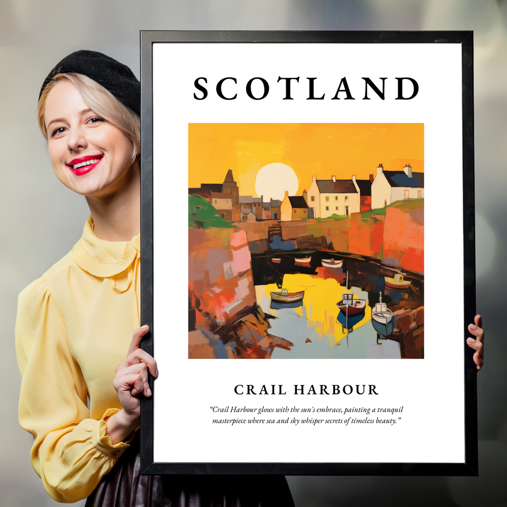 Person holding a poster of Crail Harbour