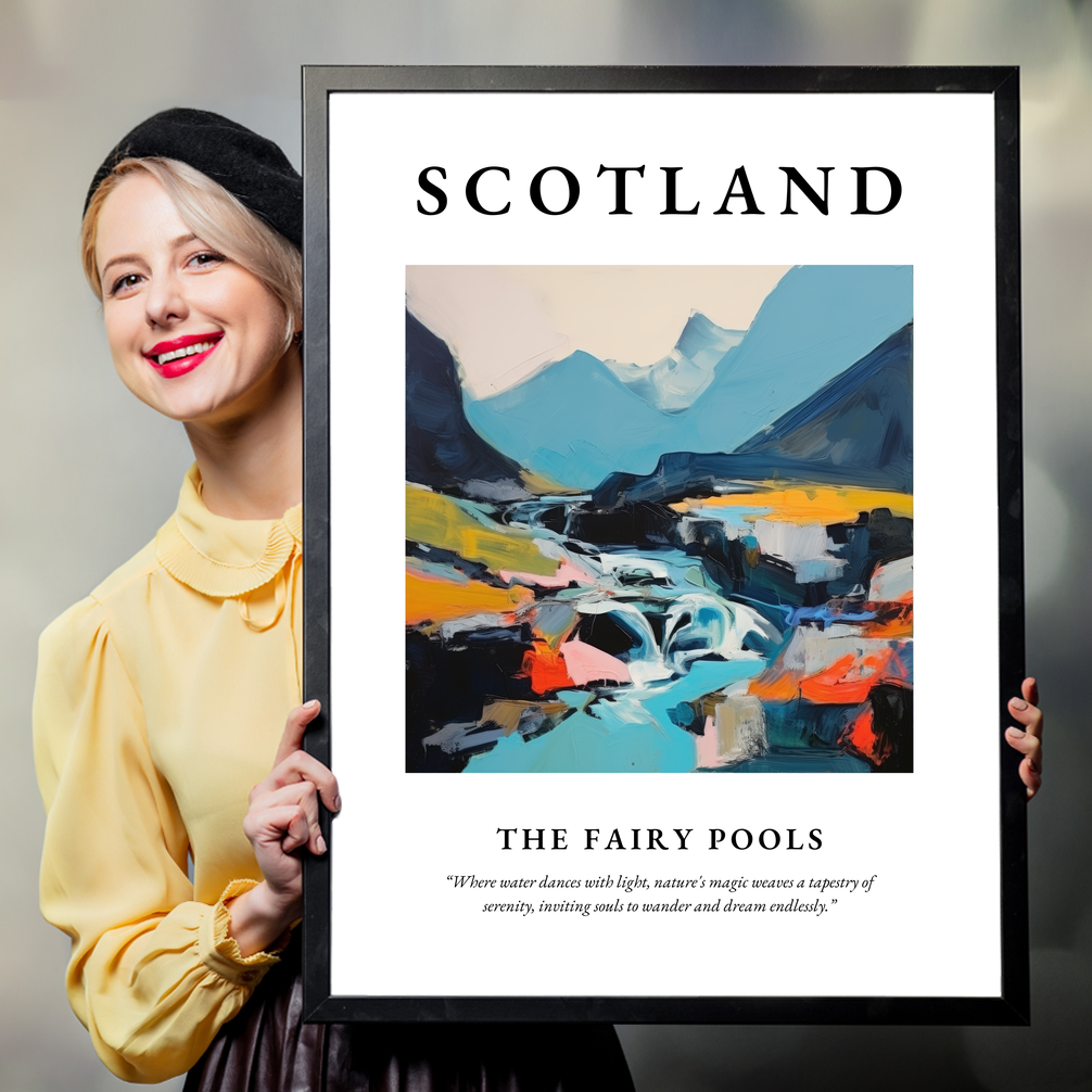 Person holding a poster of The Fairy Pools