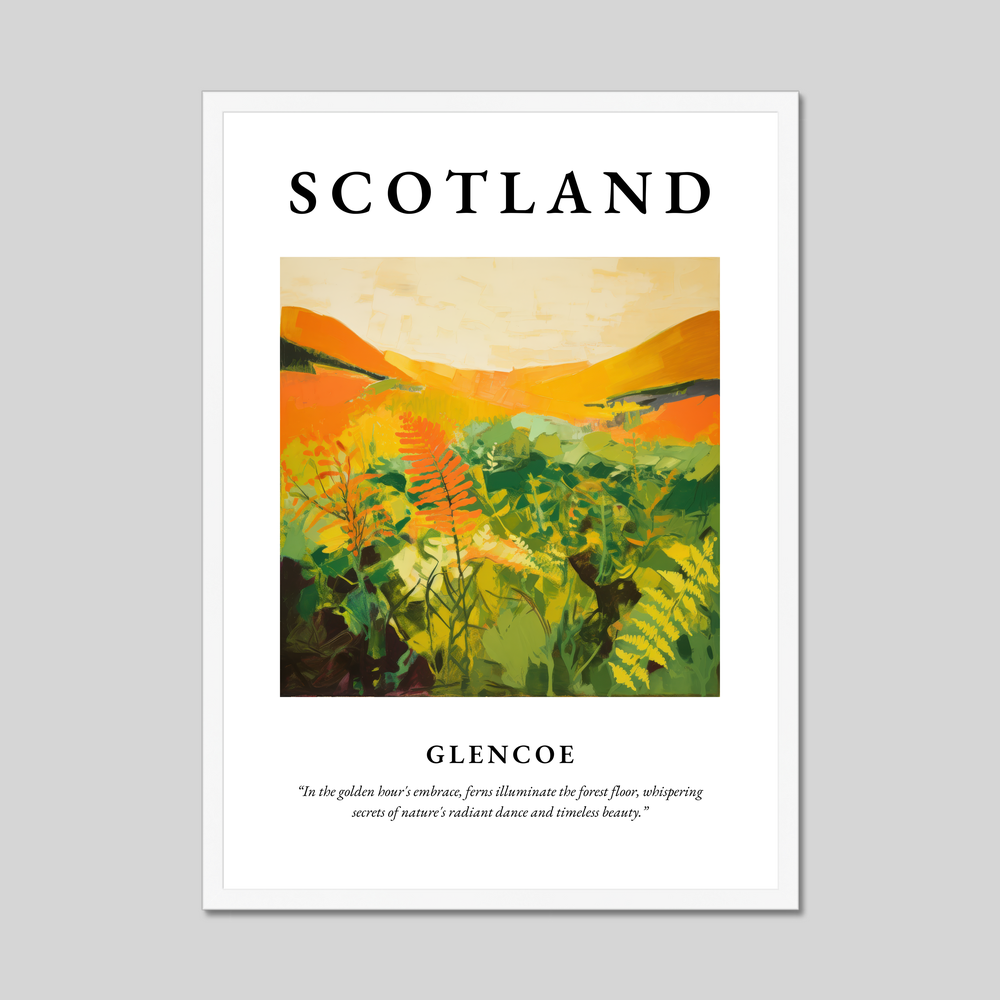 Poster in a white frame with the word Scotland