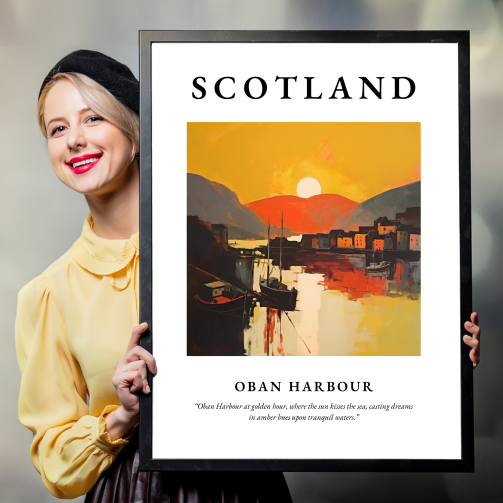 Person holding a poster of Oban Harbour