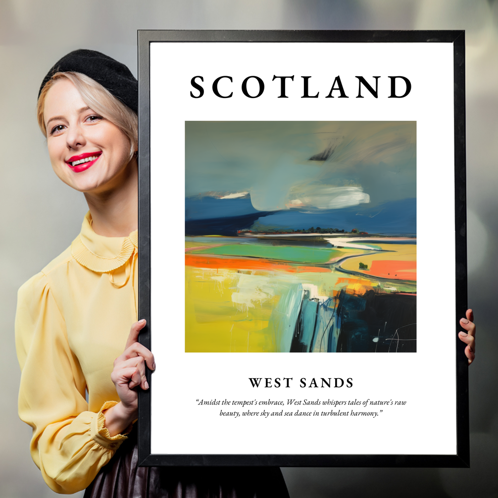 Person holding a poster of West Sands