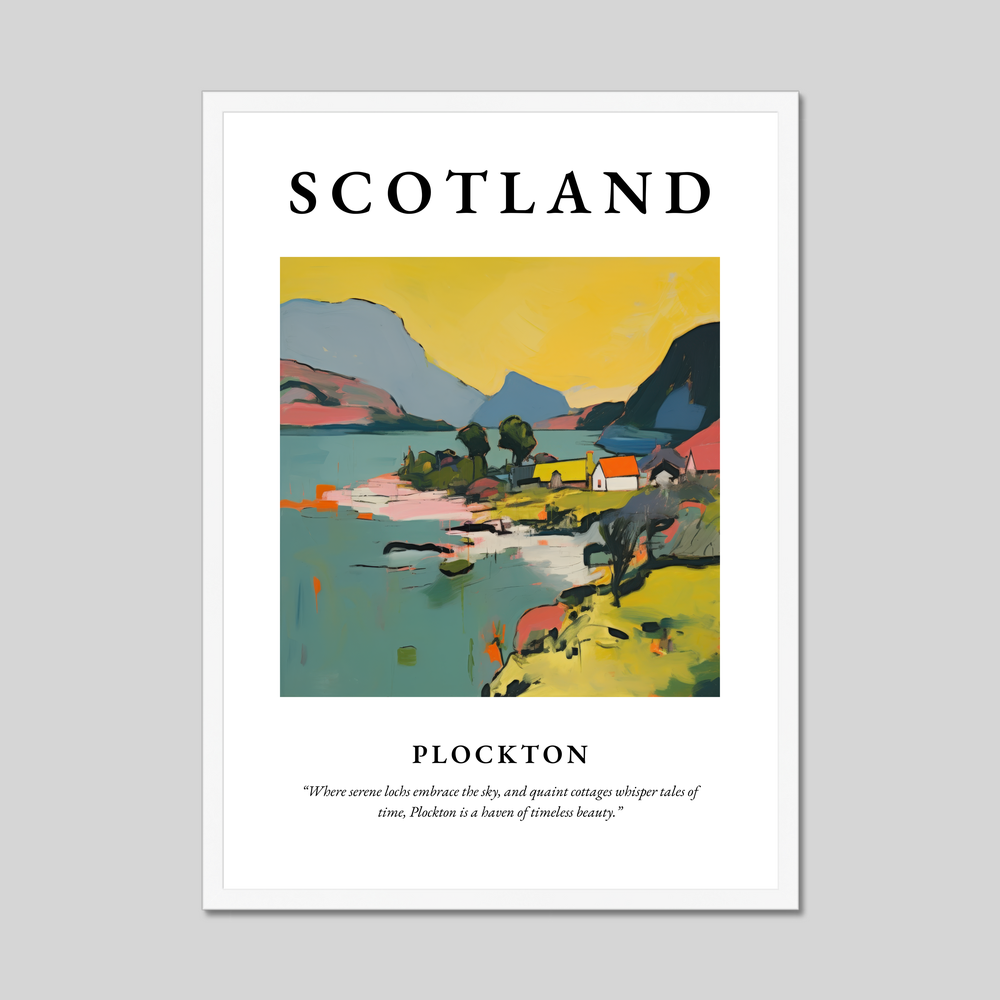 Poster in a white frame with the word Scotland