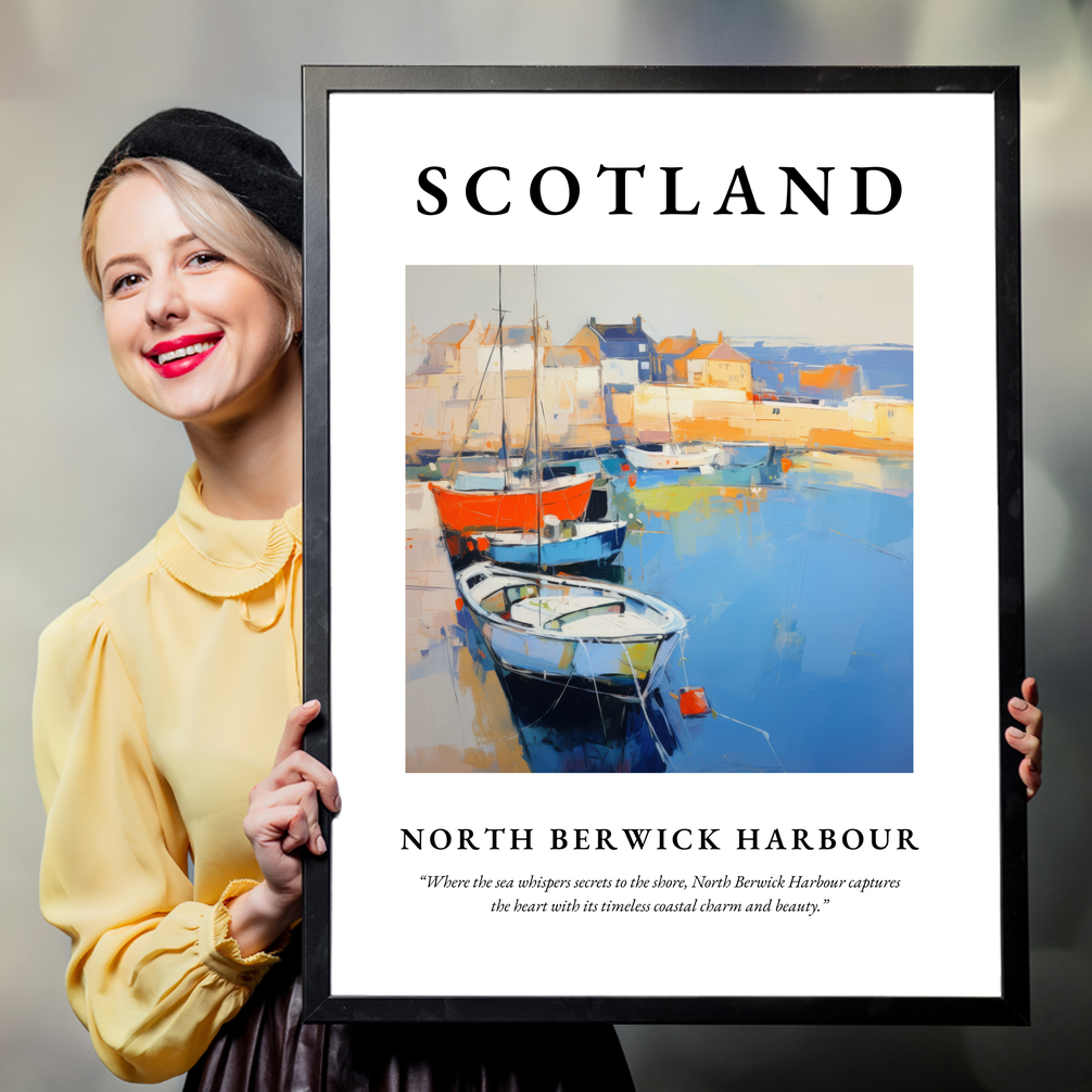 Person holding a poster of North Berwick Harbour