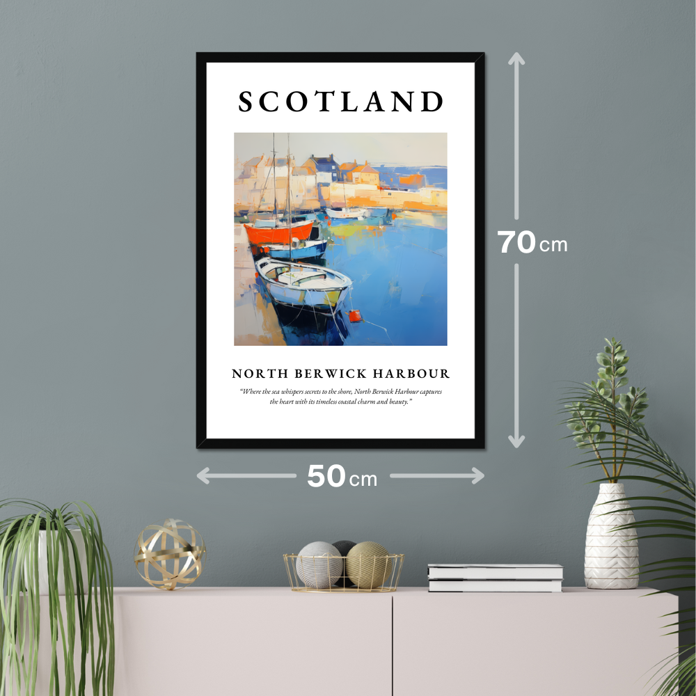 Poster of North Berwick Harbour hanging on a wall