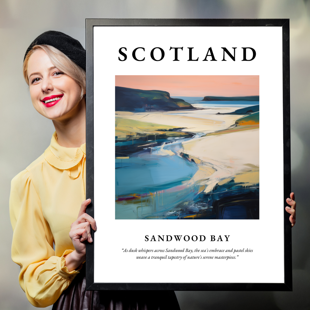 Person holding a poster of Sandwood Bay