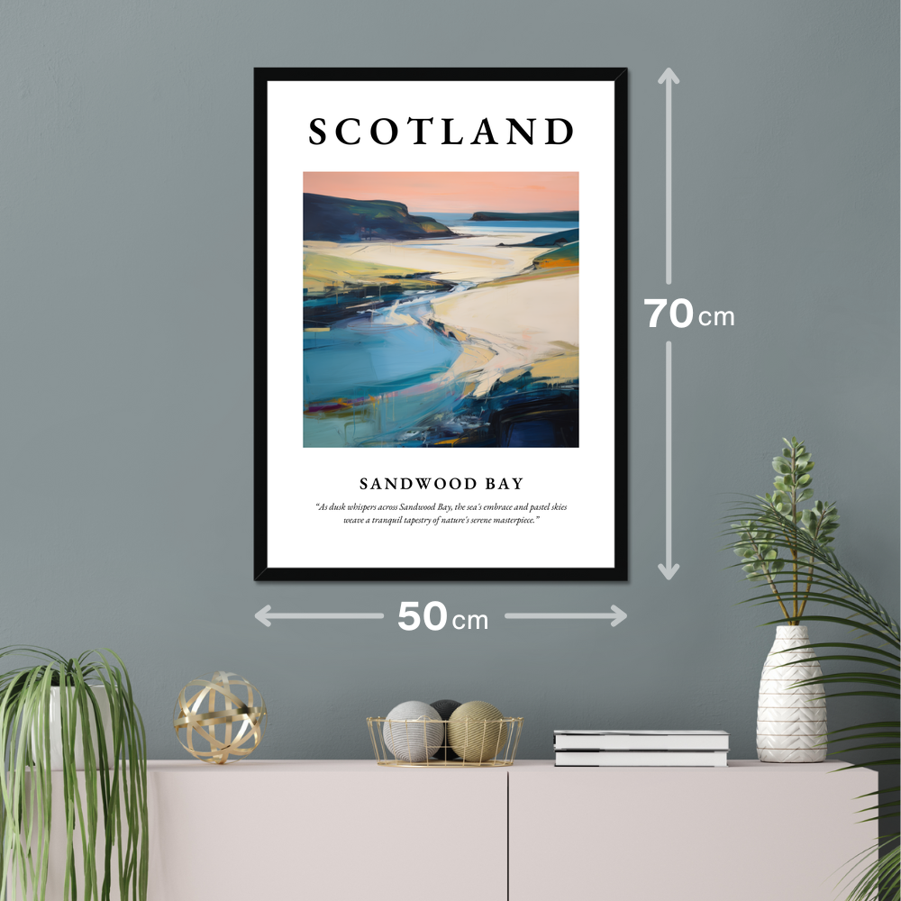 Poster of Sandwood Bay hanging on a wall