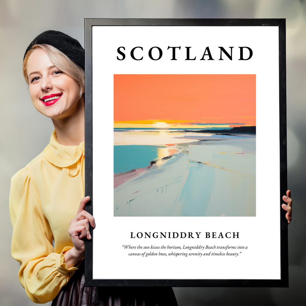 Person holding a poster of Longniddry Beach