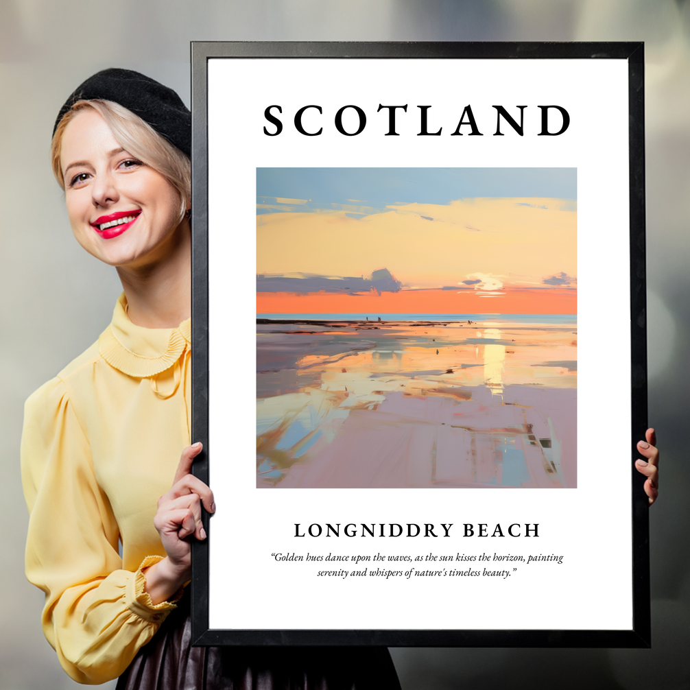 Person holding a poster of Longniddry Beach