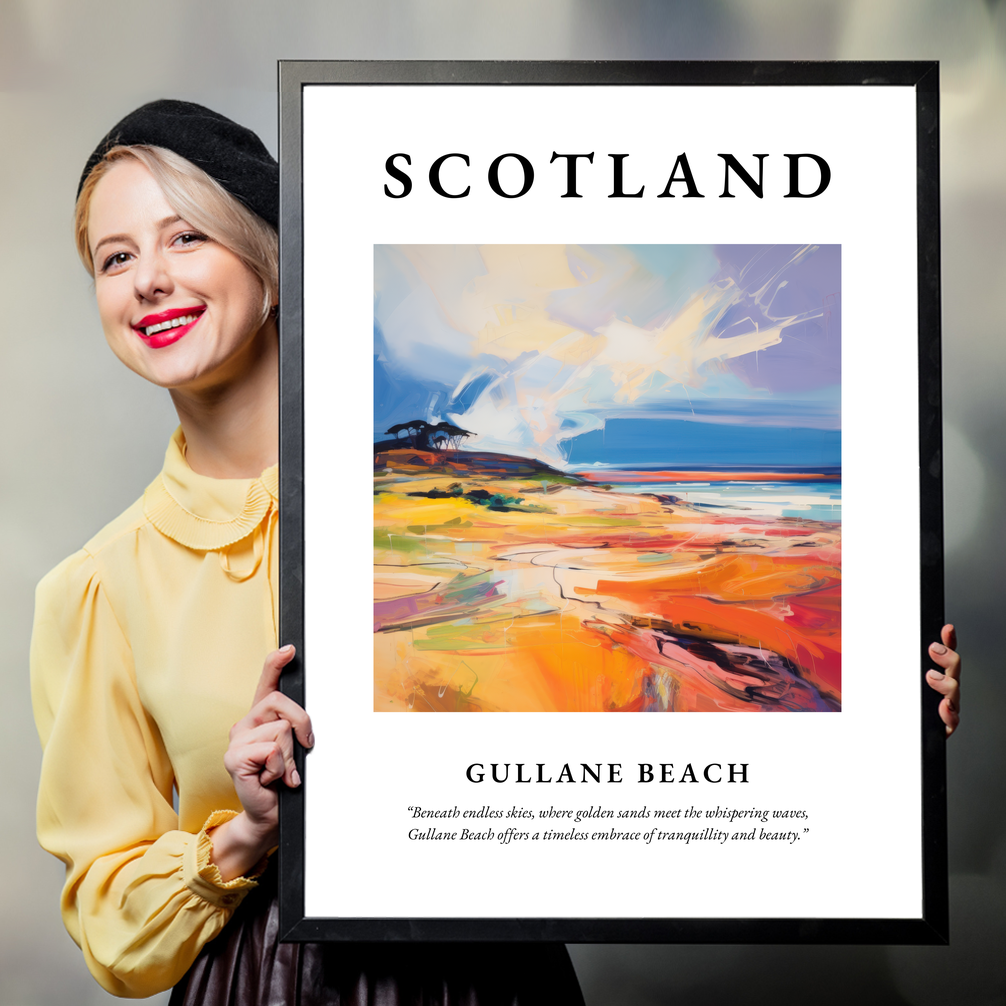 Person holding a poster of Gullane Beach