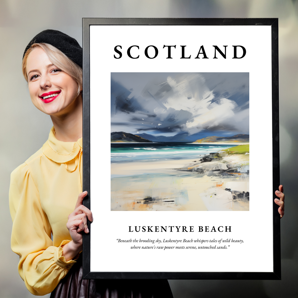 Person holding a poster of Luskentyre Beach