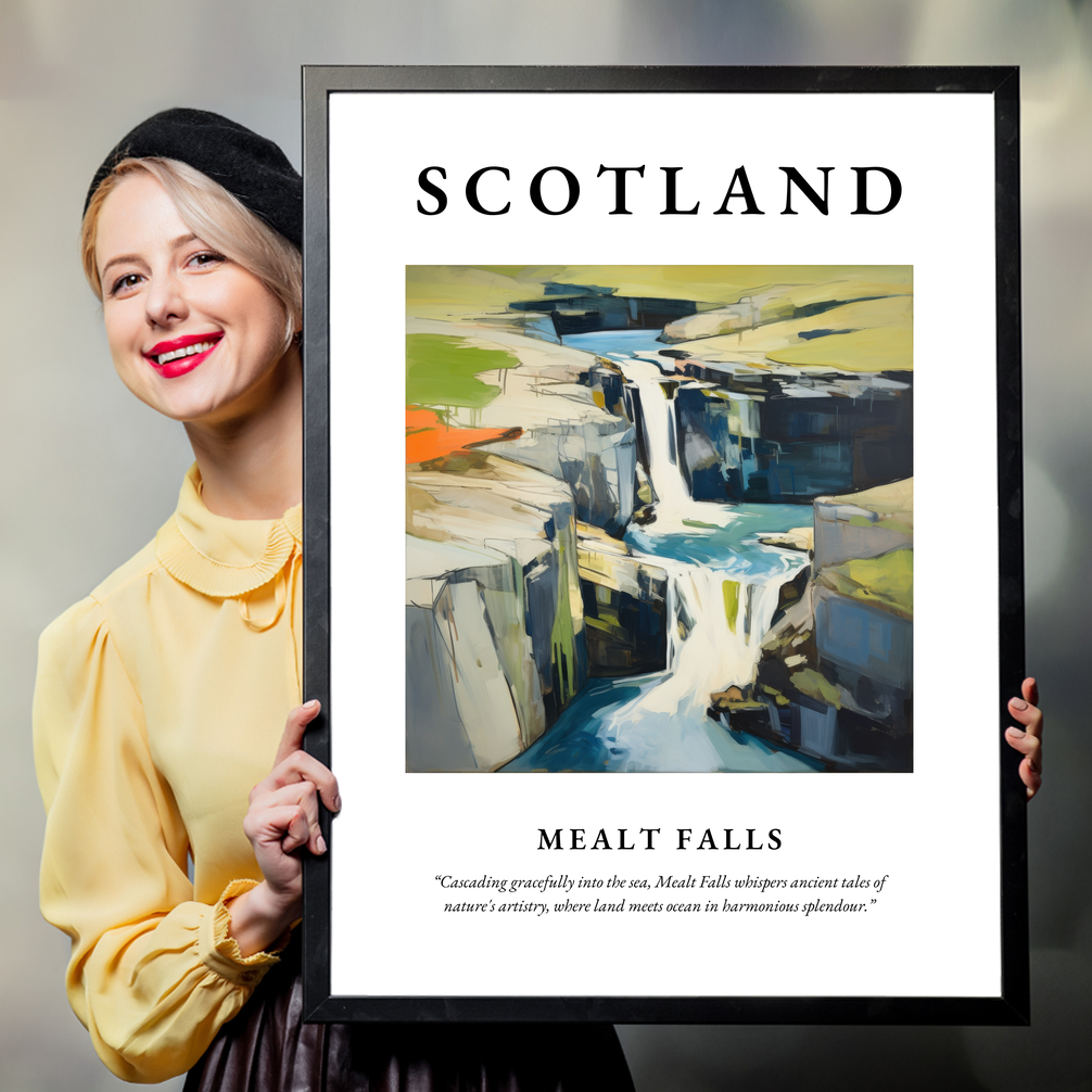 Person holding a poster of Mealt Falls