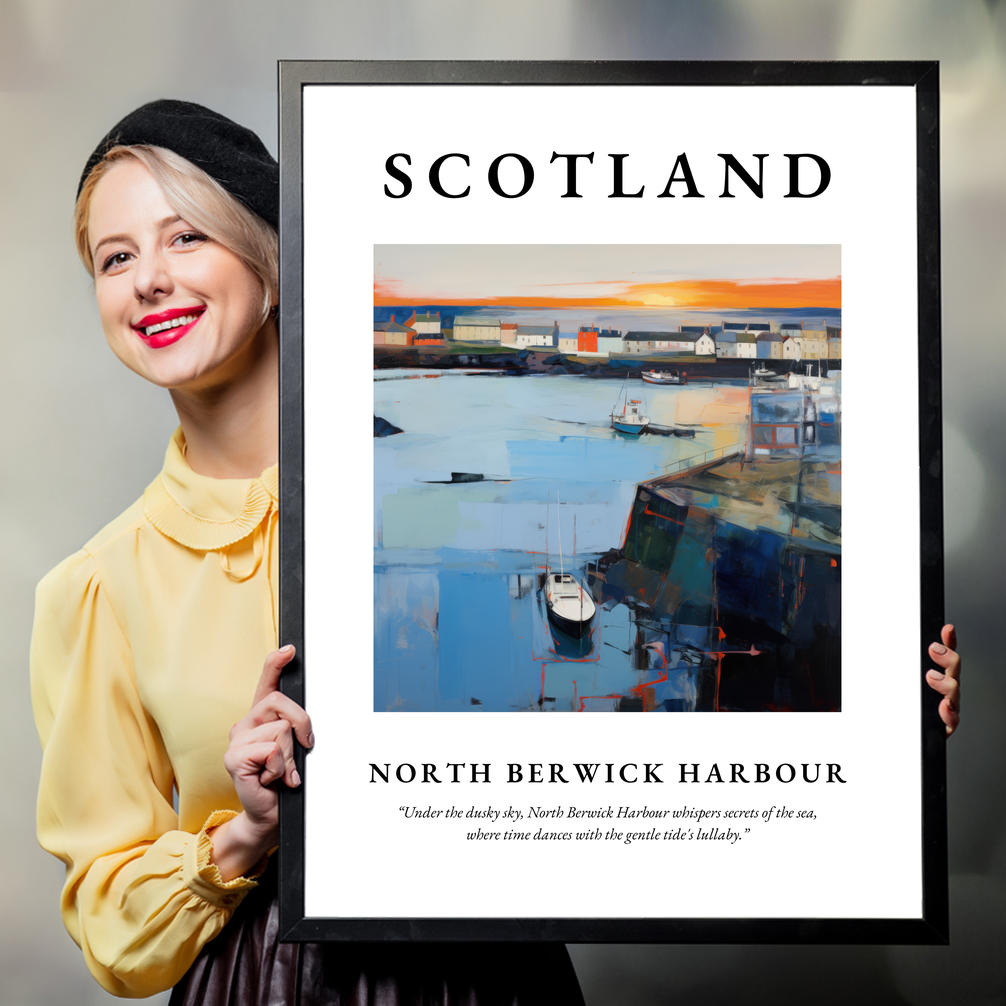 Person holding a poster of North Berwick Harbour