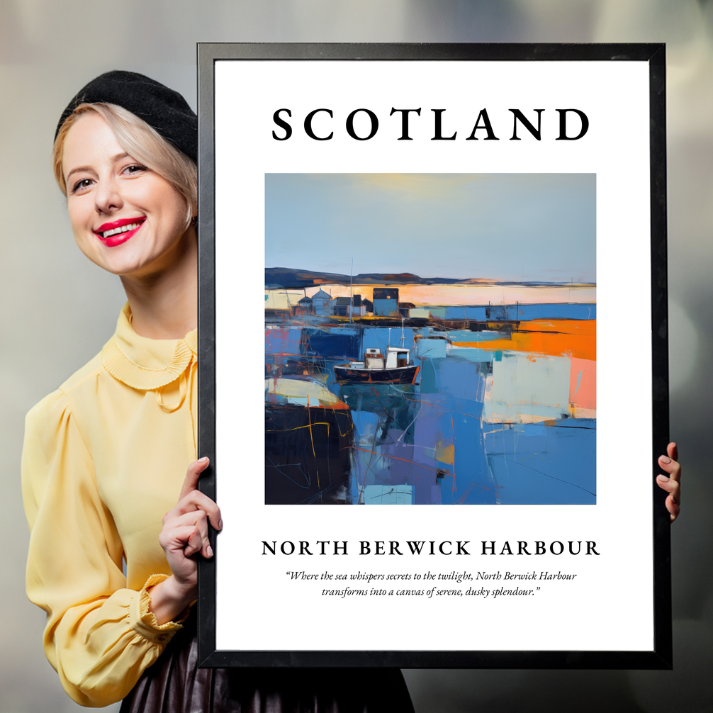 Person holding a poster of North Berwick Harbour