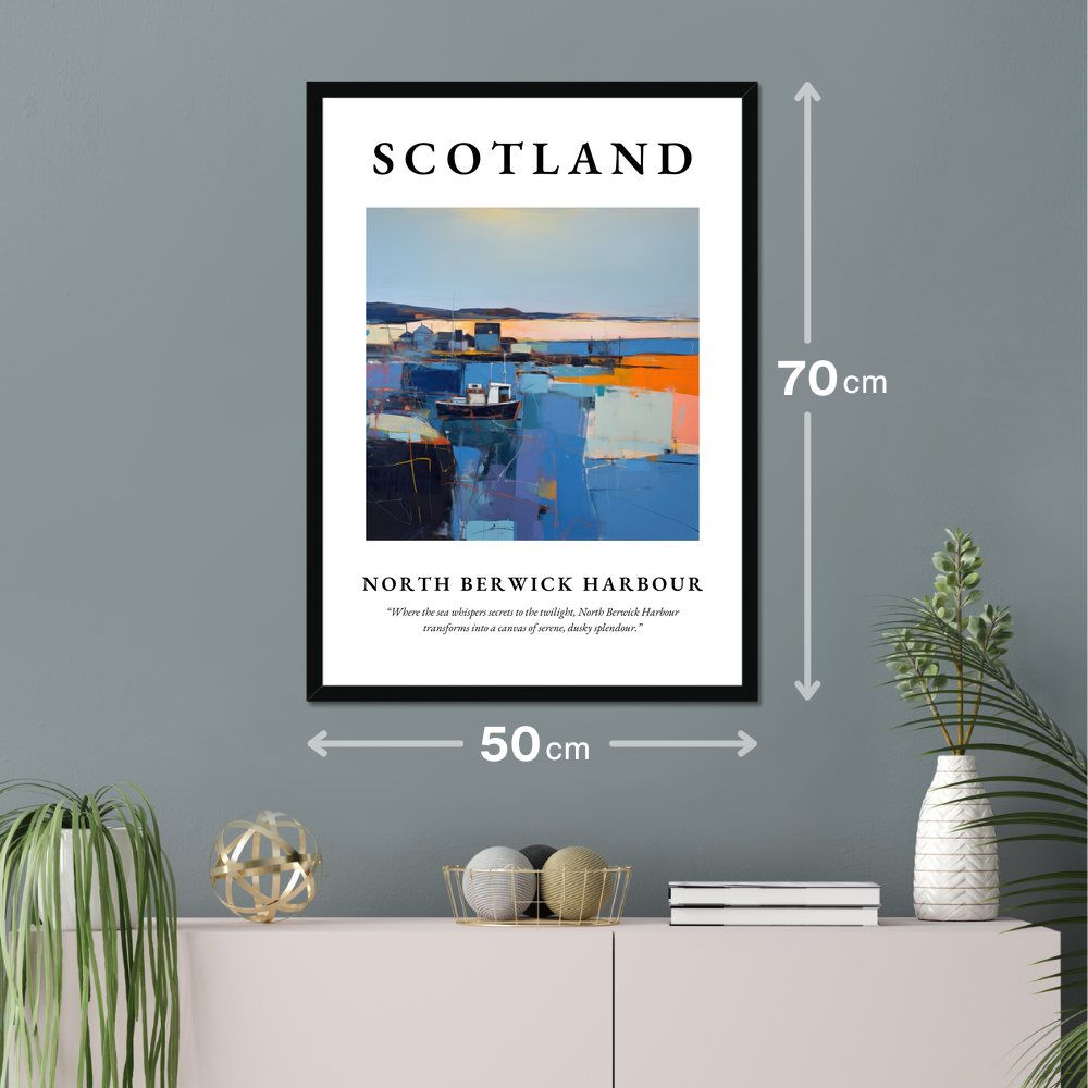 Poster of North Berwick Harbour hanging on a wall