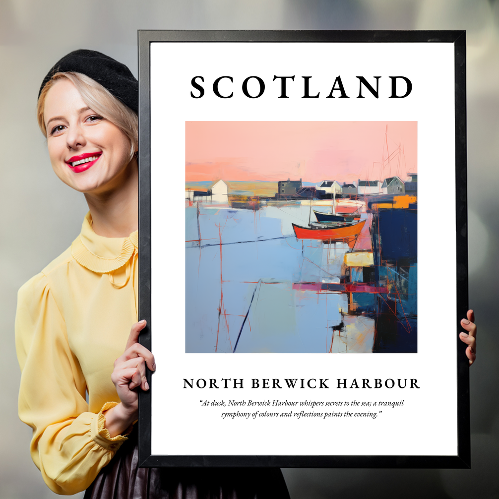 Person holding a poster of North Berwick Harbour