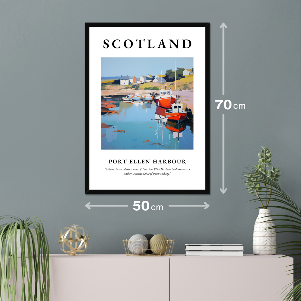 Poster of Port Ellen Harbour hanging on a wall