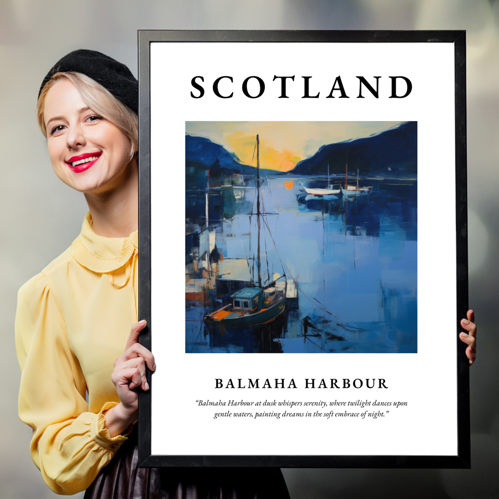 Person holding a poster of Balmaha Harbour