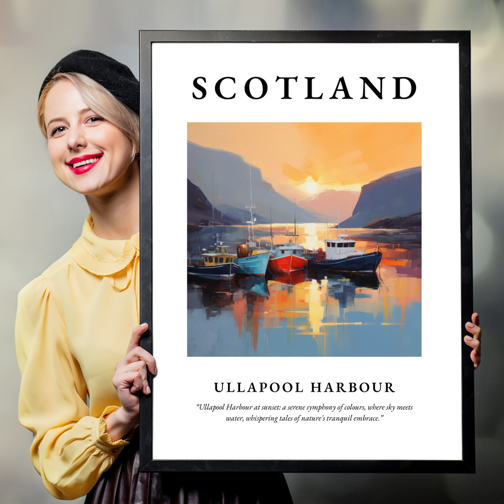 Person holding a poster of Ullapool Harbour