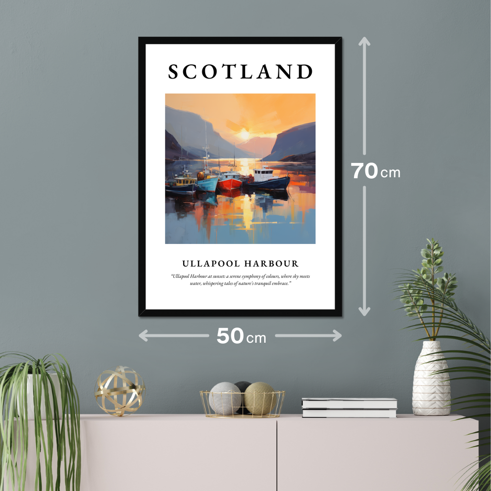 Poster of Ullapool Harbour hanging on a wall