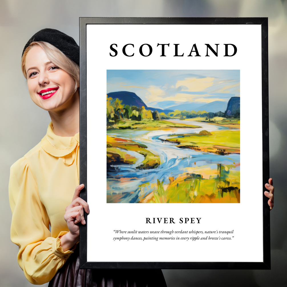 Person holding a poster of River Spey