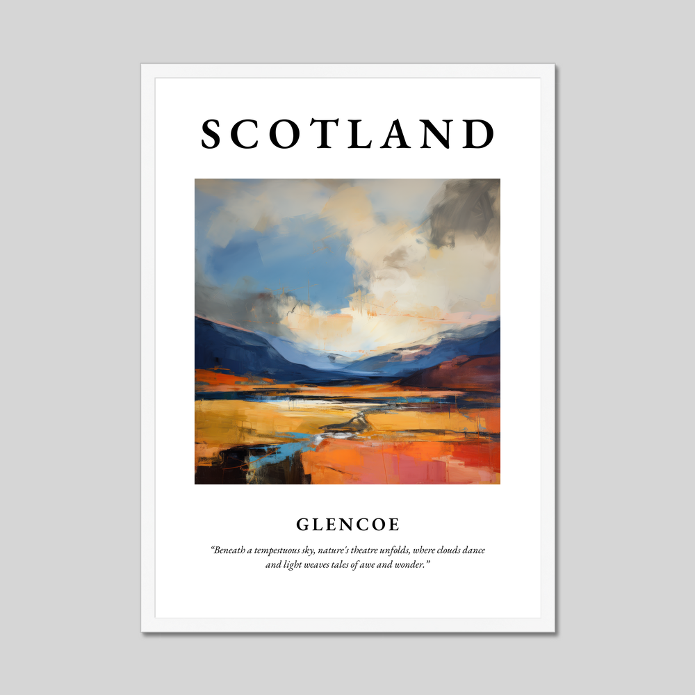 Poster in a white frame with the word Scotland