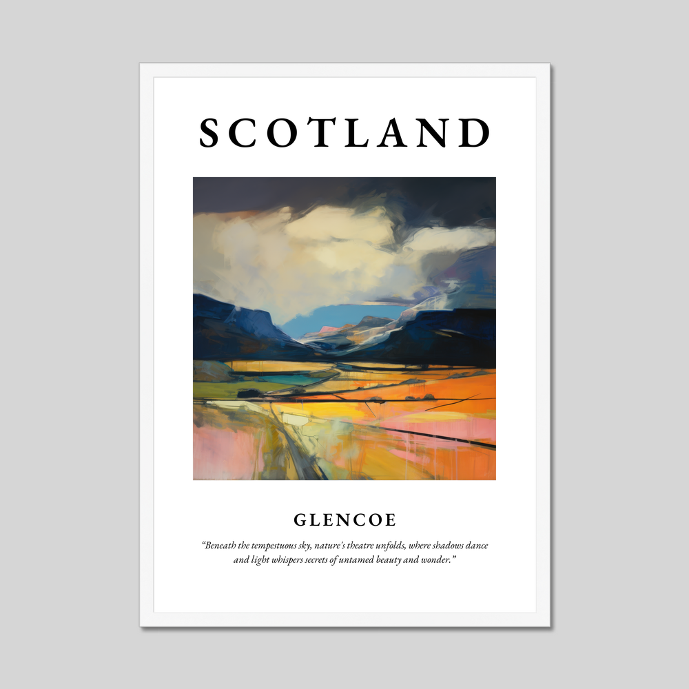 Poster in a white frame with the word Scotland