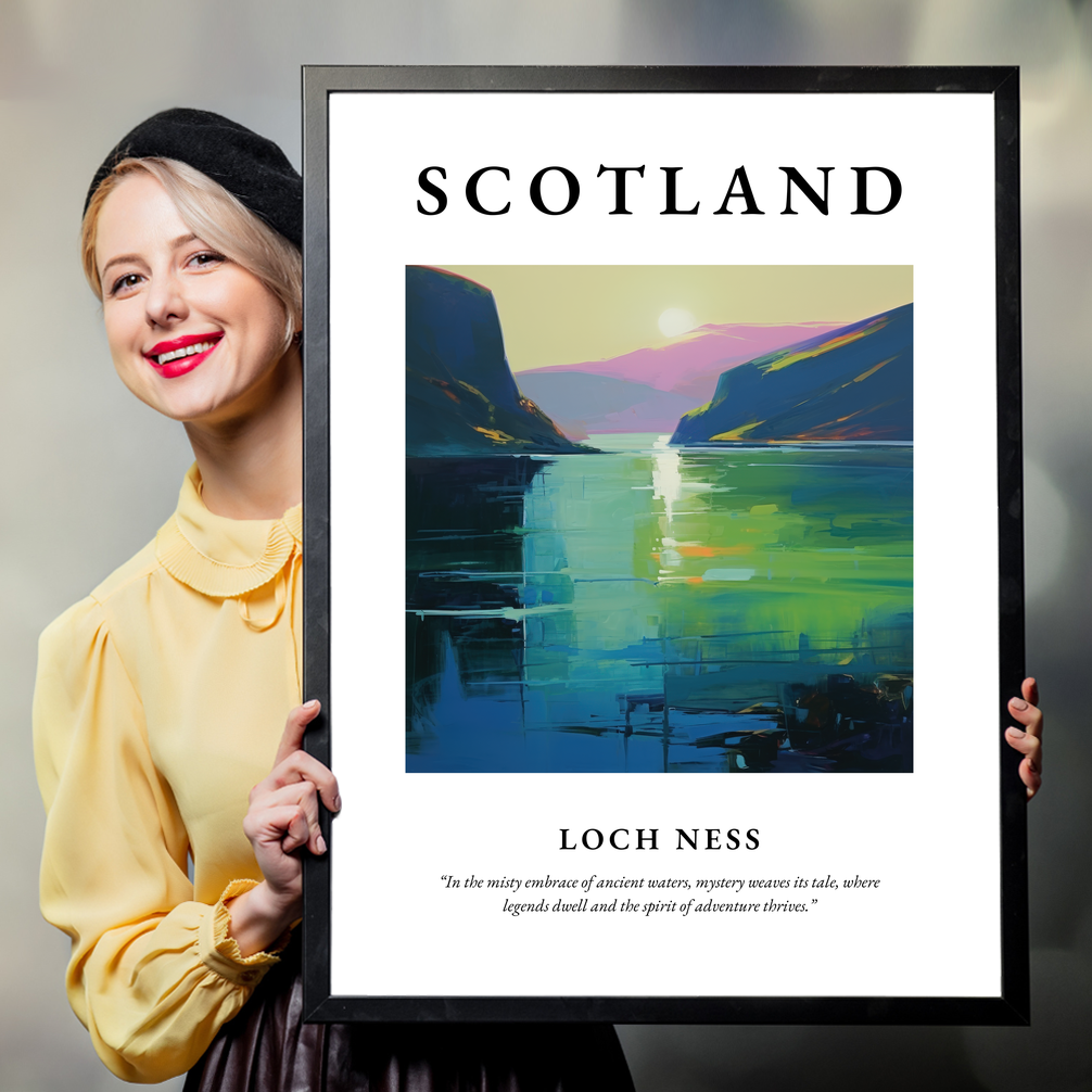 Person holding a poster of Loch Ness