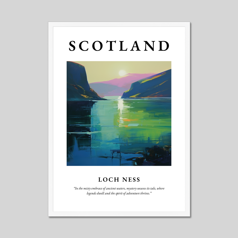 Poster in a white frame with the word Scotland