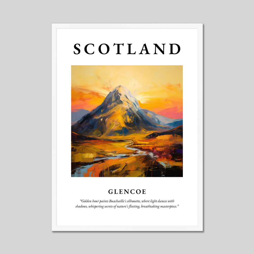 Poster in a white frame with the word Scotland