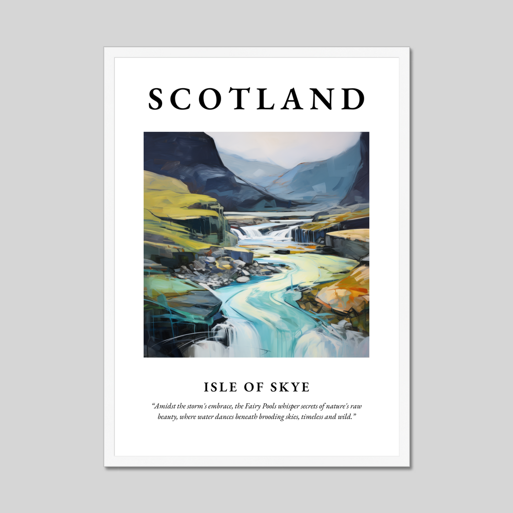 Poster in a white frame with the word Scotland