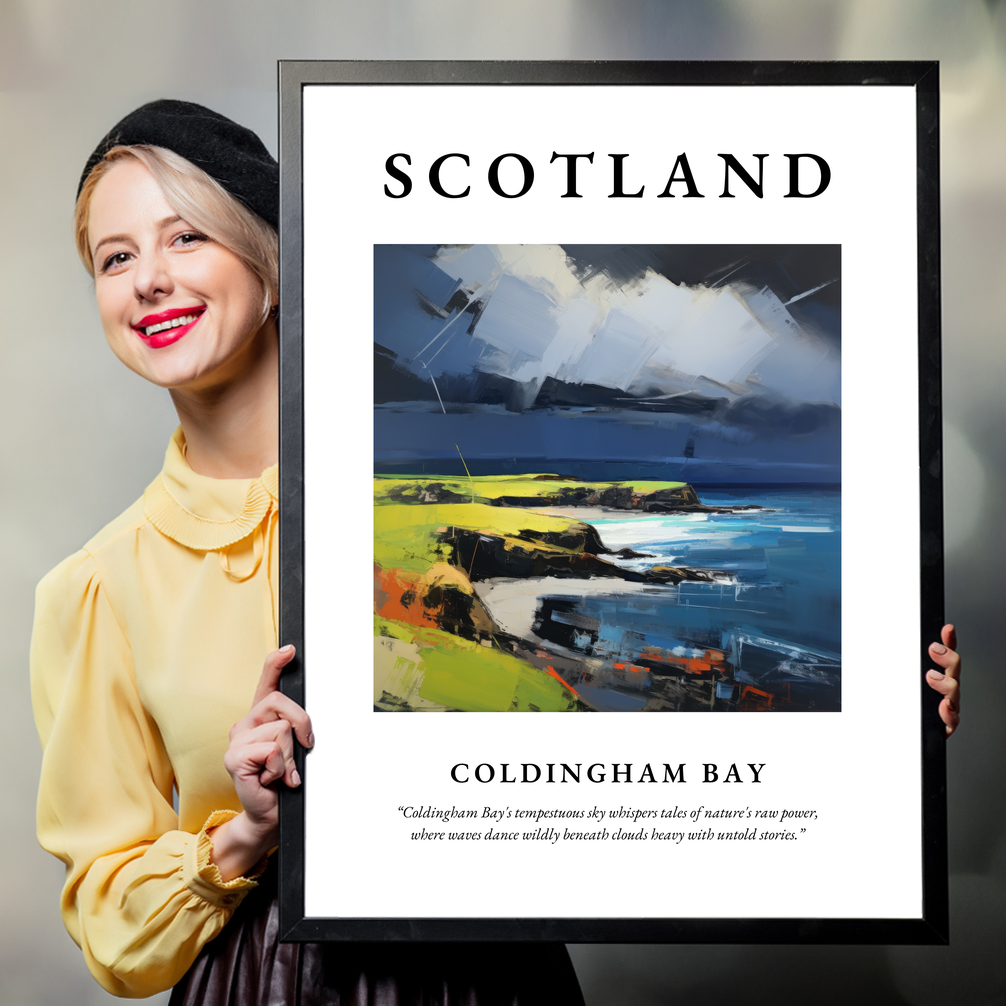 Person holding a poster of Coldingham Bay