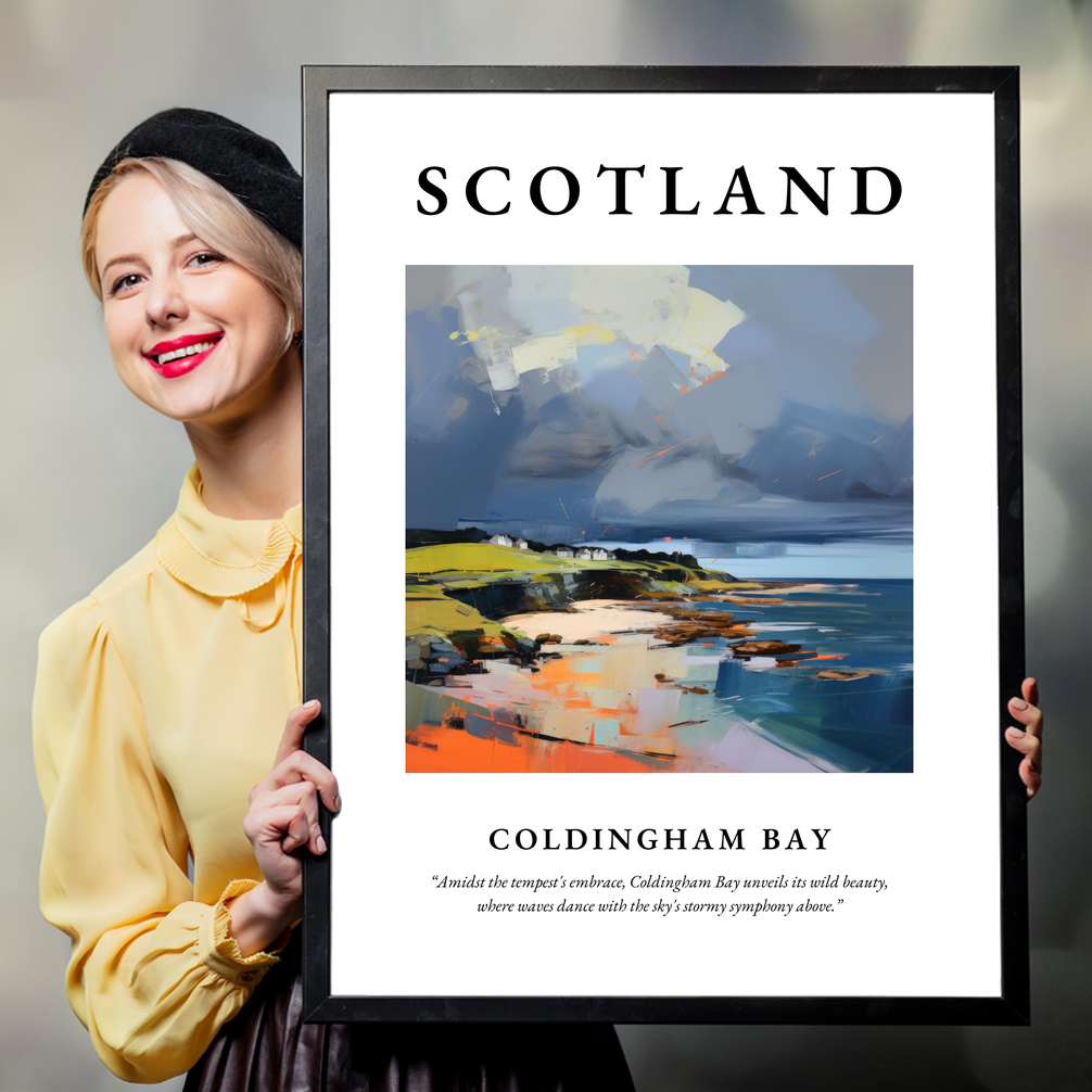 Person holding a poster of Coldingham Bay