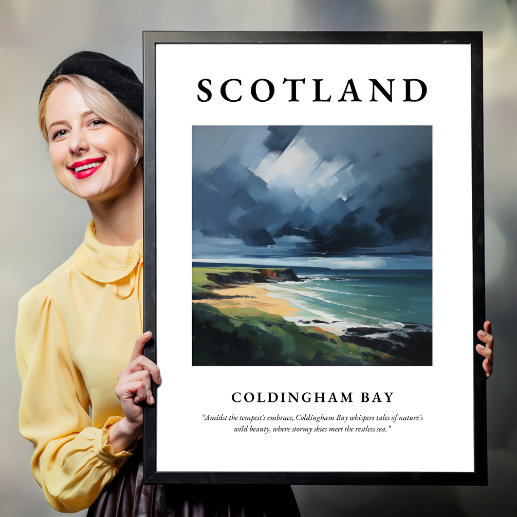 Person holding a poster of Coldingham Bay