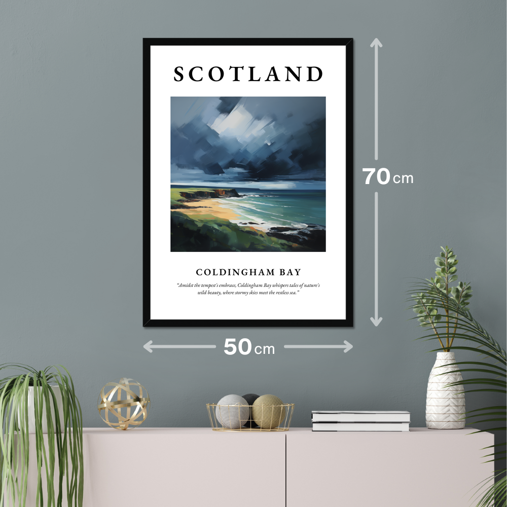 Poster of Coldingham Bay hanging on a wall