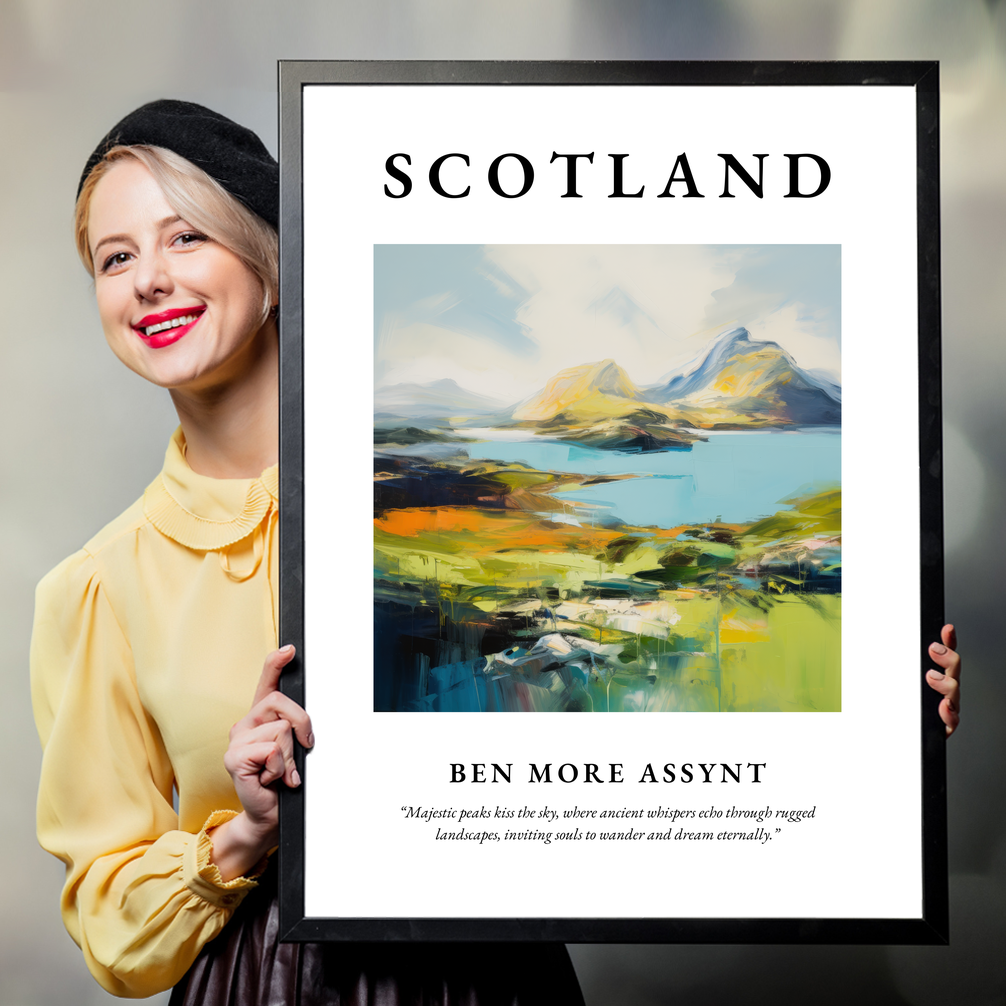 Person holding a poster of Ben More Assynt