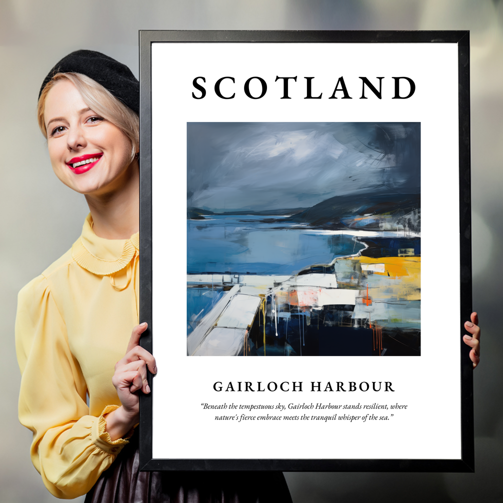 Person holding a poster of Gairloch Harbour