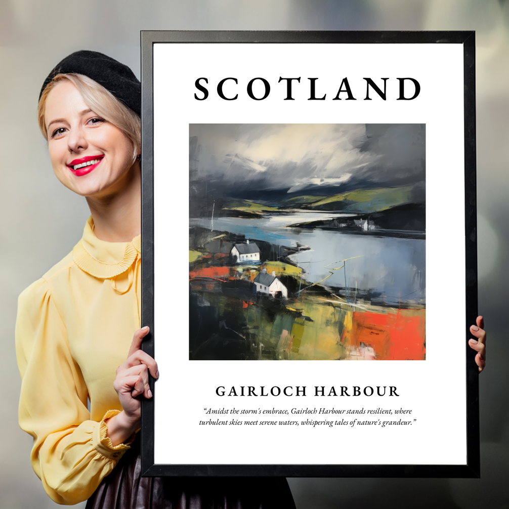 Person holding a poster of Gairloch Harbour