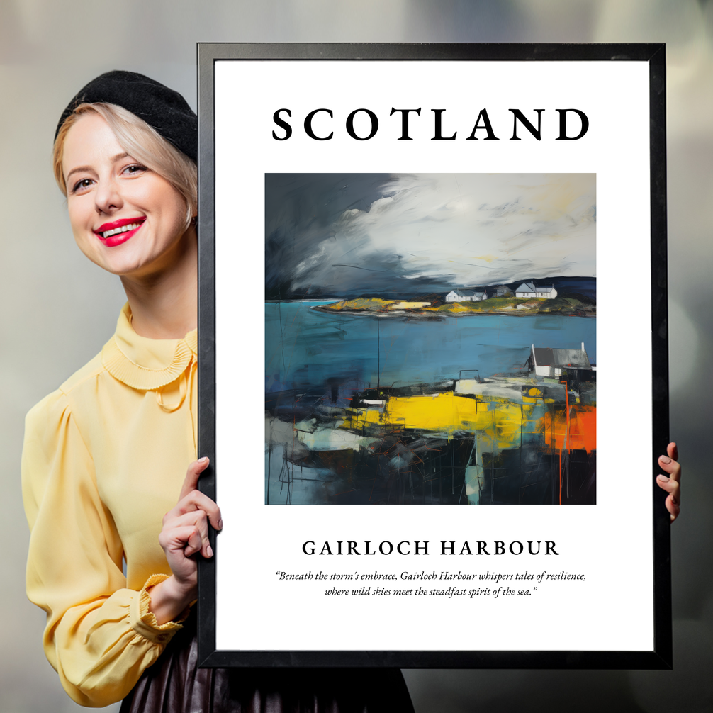 Person holding a poster of Gairloch Harbour