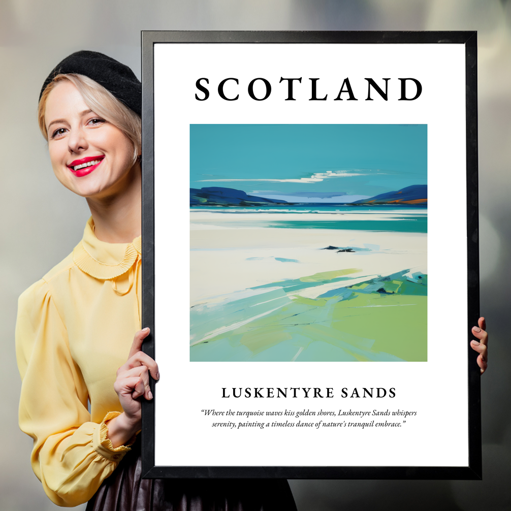 Person holding a poster of Luskentyre Sands