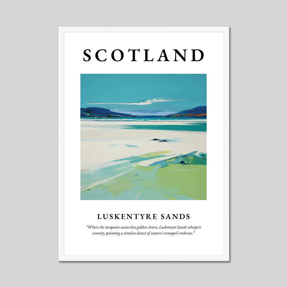 Poster in a white frame with the word Scotland